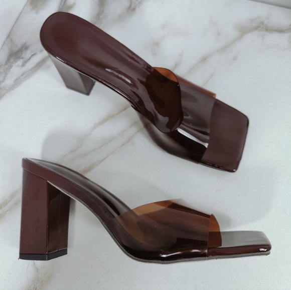 Unbranded Brown Transparent Square Toe Block Heel Sandals Slides, Sz 9.5 - Picture 10 of 14
